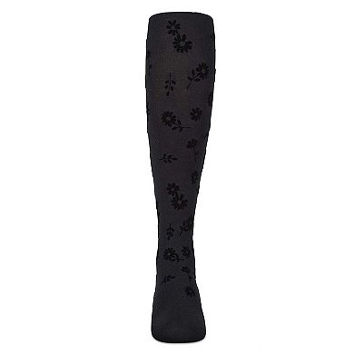 Girls Opaque "Flower Garden" Flocked Tights