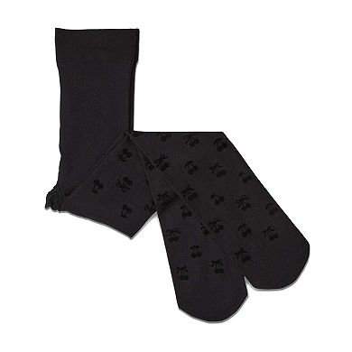 Girls Opaque Cherry-Pattern Flocked Tights