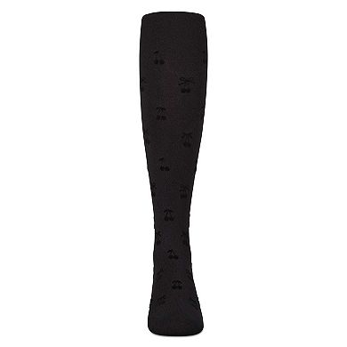 Girls Opaque Cherry-Pattern Flocked Tights