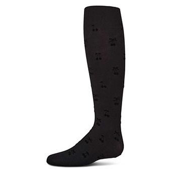 Girls Opaque Cherry-Pattern Flocked Tights