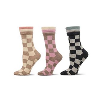 Women's 3 Pair Pack Checkmate Triple Cuff Crew Socks