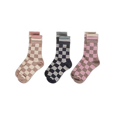Women's 3 Pair Pack Checkmate Triple Cuff Crew Socks