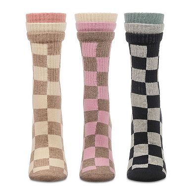 Women's 3 Pair Pack Checkmate Triple Cuff Crew Socks