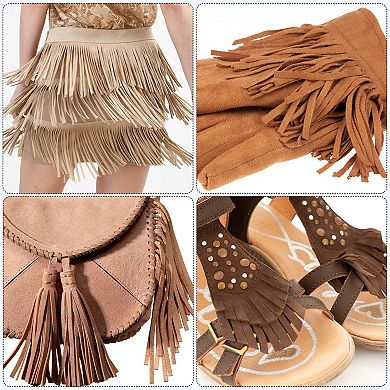 2 Yards 6 Inch PU Leather Suede Fringe Trim Double Side Leather Sewing Tassel Fringe