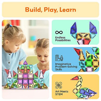 PicassoTiles 50PC Nano Magnetic Tile Travel Toy Construction Building Blocks Playset
