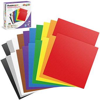 PicassoTiles 10"x10" Classic Multi Color Building Brick Plates - 20 Pack