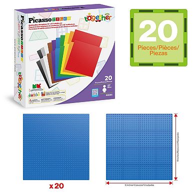 PicassoTiles 10"x10" Classic Multi Color Building Brick Plates - 20 Pack