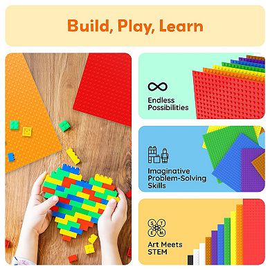 PicassoTiles 10"x10" Classic Multi Color Building Brick Plates - 20 Pack