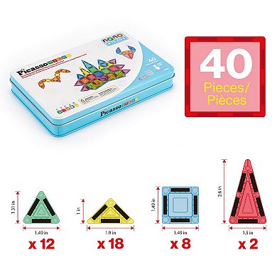PicassoTiles 40pc Nano Mini Magnetic Tile Construction Building Blocks Travel Toy Set