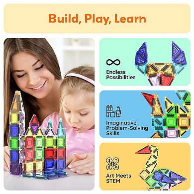 PicassoTiles 40pc Nano Mini Magnetic Tile Construction Building Blocks Travel Toy Set
