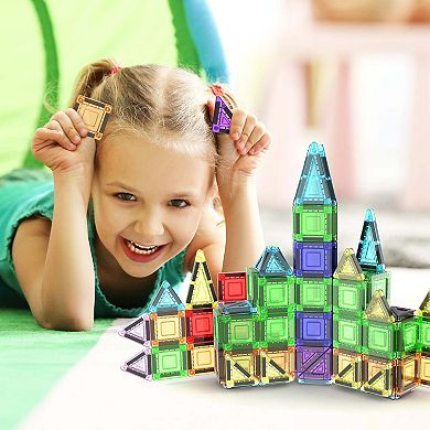 PicassoTiles 40pc Nano Mini Magnetic Tile Construction Building Blocks Travel Toy Set