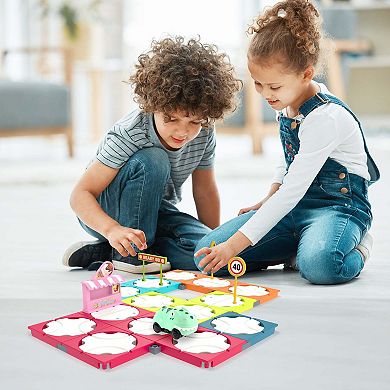 PicassoTiles 85pc Rotating Reversible Race Car Track Builder Set with Dino Vehicle