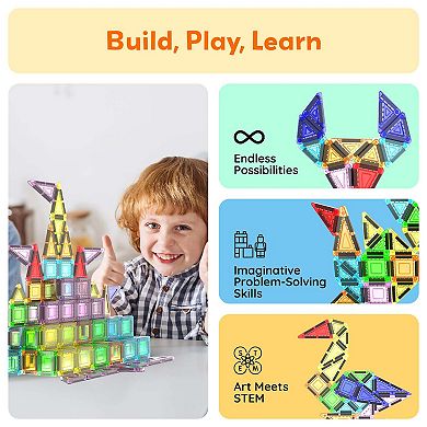 PicassoTiles 65pc Nano Magnetic Tile Travel Size Mini Portable Toy Building Blocks Playset