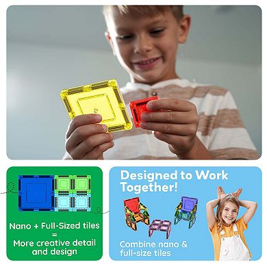 PicassoTiles 65pc Nano Magnetic Tile Travel Size Mini Portable Toy Building Blocks Playset