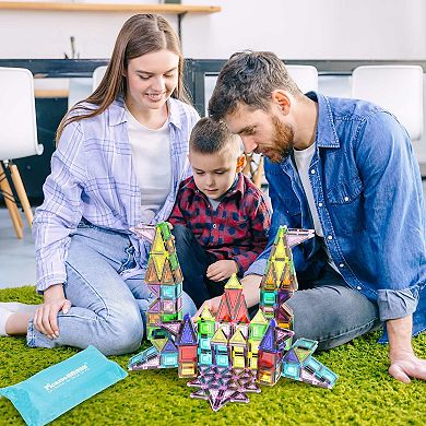 PicassoTiles 65pc Nano Magnetic Tile Travel Size Mini Portable Toy Building Blocks Playset