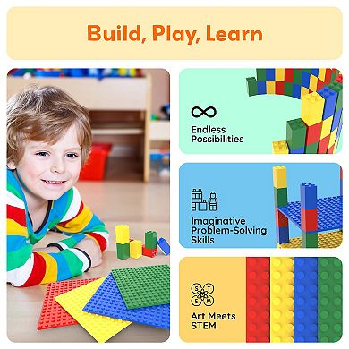 PicassoTiles Stackable 5"x5" Base Plates Playset for Building Bricks
