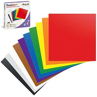 PicassoTiles 10"x10" Classic Multi Color Building Brick Plates - 10 Pack