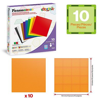 PicassoTiles 10"x10" Classic Multi Color Building Brick Plates - 10 Pack