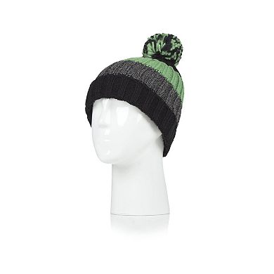 Boys 8-16 Heat Holders Heatweaver Lined Roll Up Hat With Pom