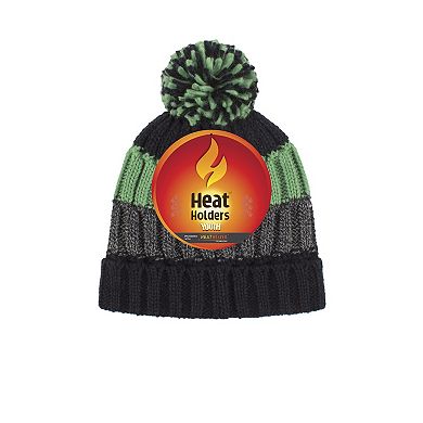 Boys 8-16 Heat Holders Heatweaver Lined Roll Up Hat With Pom