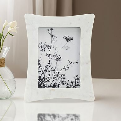 White Marble 5" X 7" Curved Photo Frame - Contemporary Elegant Picture Frame Display For Home