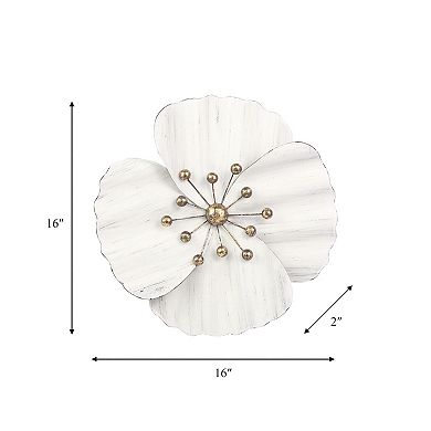 16" Decorative Metal Wall Flower Contemporary Rustic Farmhouse Textured White Iron Wall Art