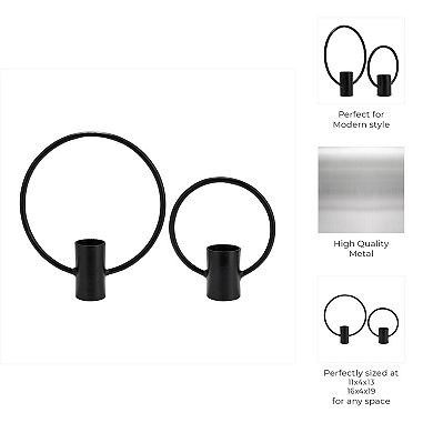 Metal Pillar Candle Holders Ring Design (Set of 2) - 19", 13" Black