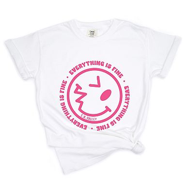 S.W.Smiley Everything Is Fine - Women's Garment Dyed Graphic T-Shirt