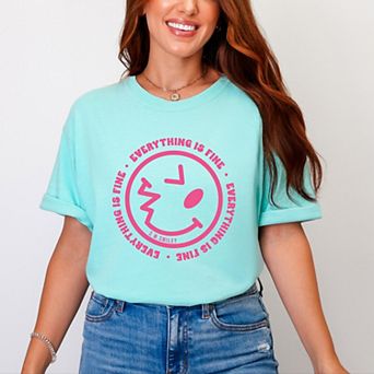 S.W.Smiley Everything Is Fine - Women's Garment Dyed Graphic T-Shirt