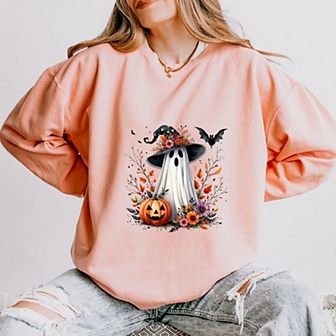 Spooky Ghost Black Hat - Women's Lightweight Garment Dyed Sweatshirt