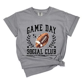 Football Game Day Social Club - Womens Garment Dyed Graphic T-Shirt