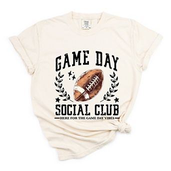 Football Game Day Social Club - Womens Garment Dyed Graphic T-Shirt