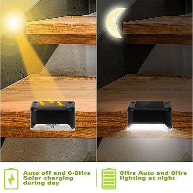 4-Pack Solar LED Step Lights, Outdoor Water-Resistant Dusk-to-Dawn Sensor for Stairs & Yard