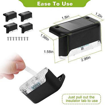 4-Pack Solar LED Step Lights, Outdoor Water-Resistant Dusk-to-Dawn Sensor for Stairs & Yard