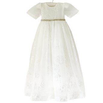 Baby Girls Lace Pearl Heirloom Baptism Dress Christening Gown with Bonnet