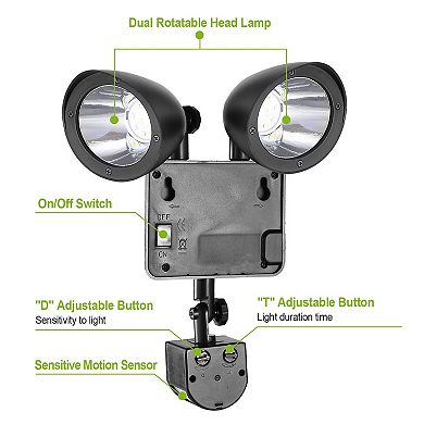 Solar Wall Lights 22LED Outdoor Motion Sensor, IP44 Waterproof Dual-Head Security Lamp