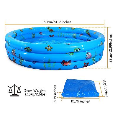 51x13” Inflatable Family Pool for Kids, Foldable Swim Pool w/ Drain Plug & 4 Valves