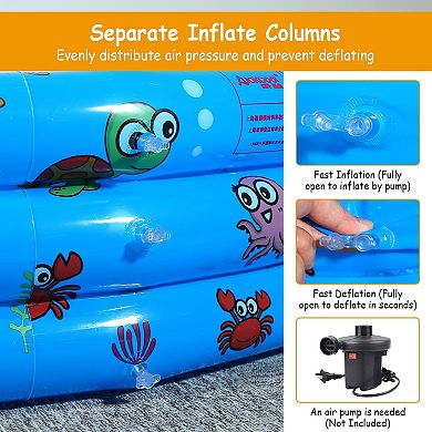 51x13” Inflatable Family Pool for Kids, Foldable Swim Pool w/ Drain Plug & 4 Valves
