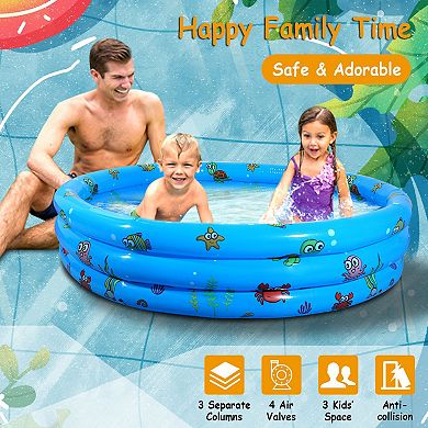 51x13” Inflatable Family Pool for Kids, Foldable Swim Pool w/ Drain Plug & 4 Valves