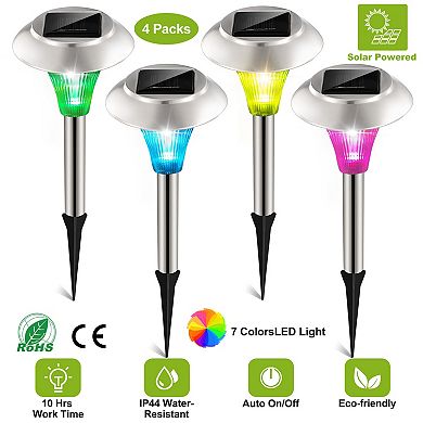 4Pcs Solar Garden Lights Outdoor Waterproof Pathway Lamps Color Changing Landscape Lawn Lights