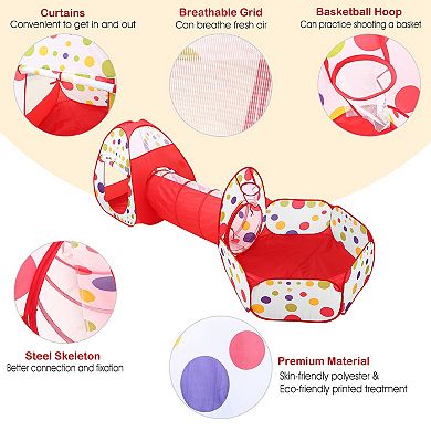 3-in-1 Kids Play Tent with Crawl Tunnel & Ball Pit Foldable Pop-Up Tent Set with Storage Bag