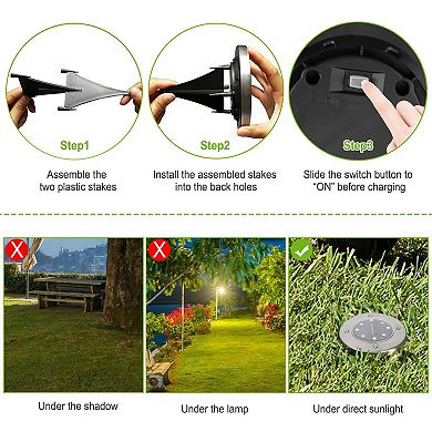 4-Pack Solar Ground Lights, IP65 Waterproof In-Ground Lamps for Path, Deck, Lawn & Patio