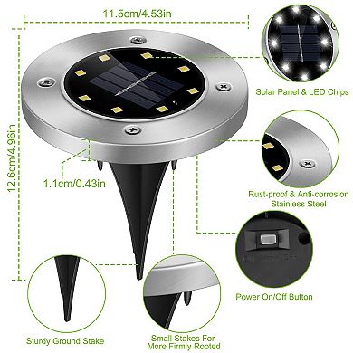 4-Pack Solar Ground Lights, IP65 Waterproof In-Ground Lamps for Path, Deck, Lawn & Patio