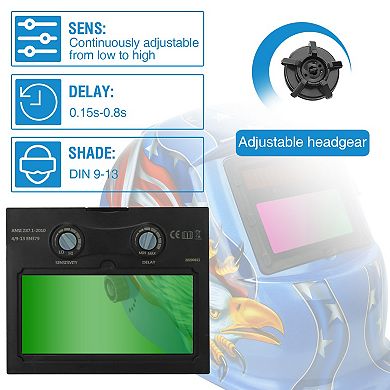 Welding Helmet Solar Powered Auto Darkening Hood, Adjustable Shade 9-13 for MIG/TIG/Arc Welding