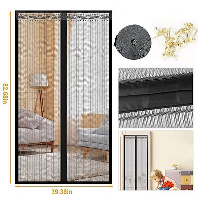 Magnetic Mesh Door Curtain 39x82" Hands-Free Fly Screen Self-Adhesive Anti-Mosquito Bug Net