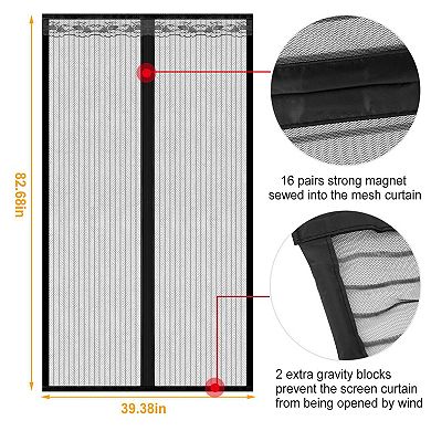Magnetic Mesh Door Curtain 39x82" Hands-Free Fly Screen Self-Adhesive Anti-Mosquito Bug Net