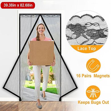 Magnetic Mesh Door Curtain 39x82" Hands-Free Fly Screen Self-Adhesive Anti-Mosquito Bug Net