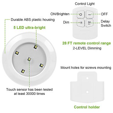 3PCS LED Battery Night Lights with Remote Dimmable Stick-On Closet Lamps