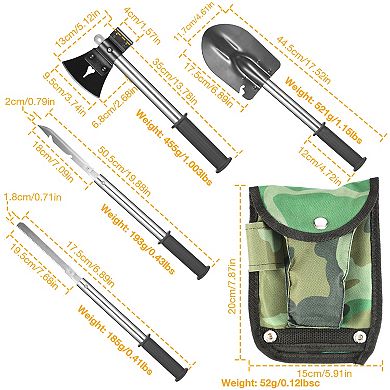 6-in-1 Multi Tool Survival Kit Shovel Axe Knife Saw with Pouch for Camping