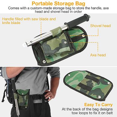 6-in-1 Multi Tool Survival Kit Shovel Axe Knife Saw with Pouch for Camping